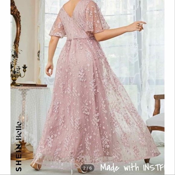 Belle Floral Embroidered Flutter Sleeved Dress - Picture 3 of 4